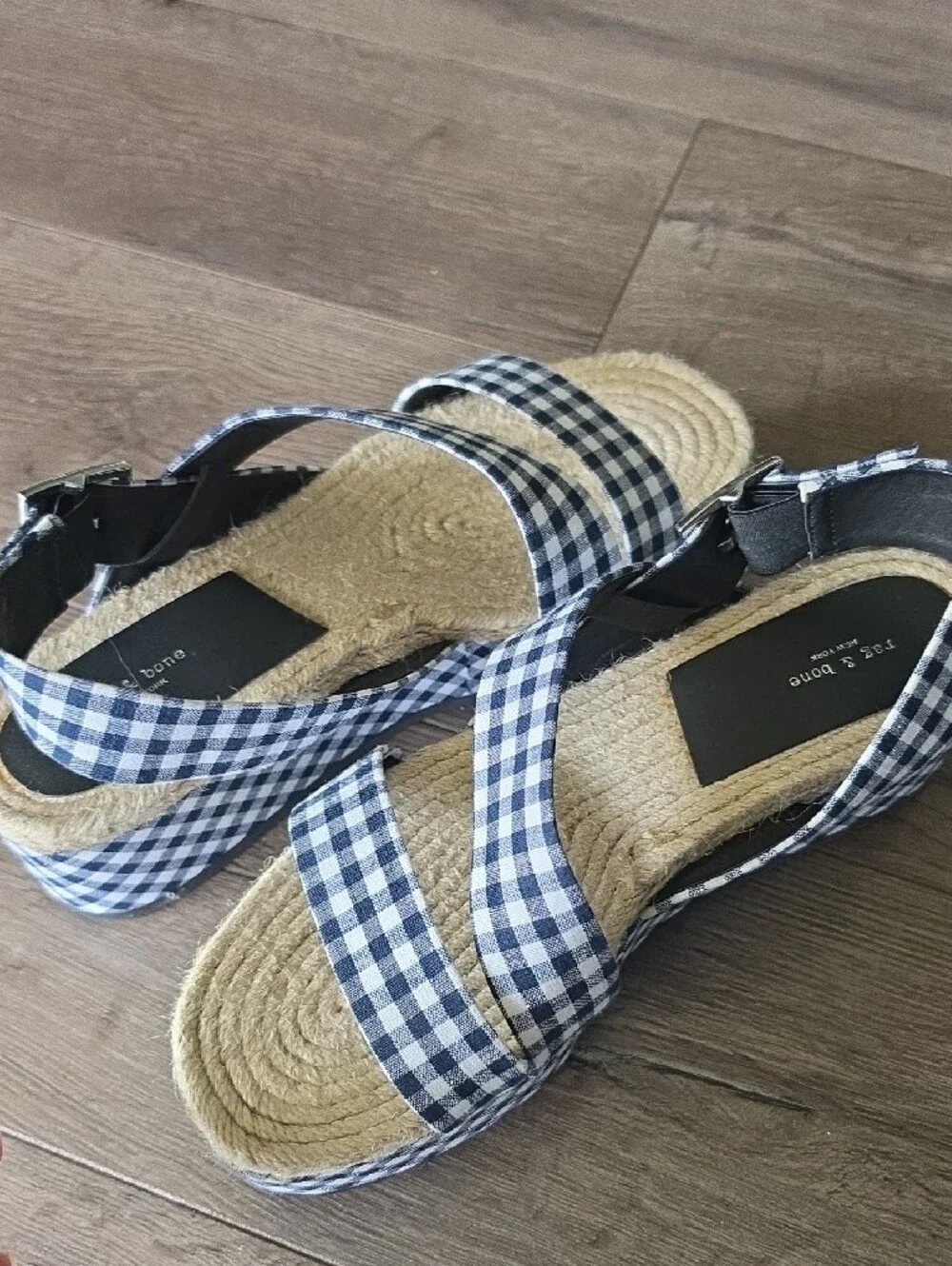 rag & bone Navy and White Gingham Espadrille Platform Sandals 2.25